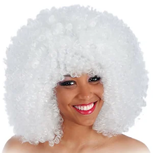☁️ Parrucca Afro Voluminosa Bianca - Accessorio Costume Disco, Clown o Spettacolo 🕺